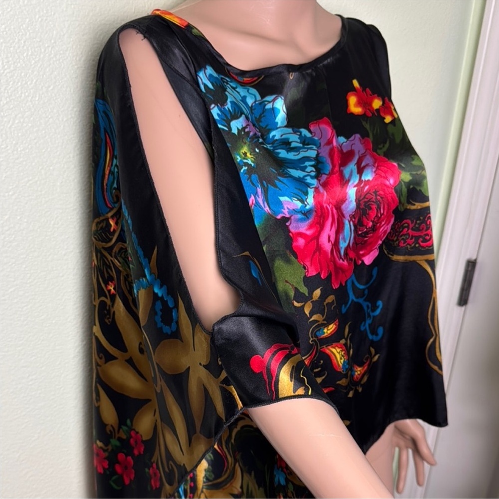 Y2K Body Central Vibrant Women's Butterfly Peekaboo Black Satin Blouse
